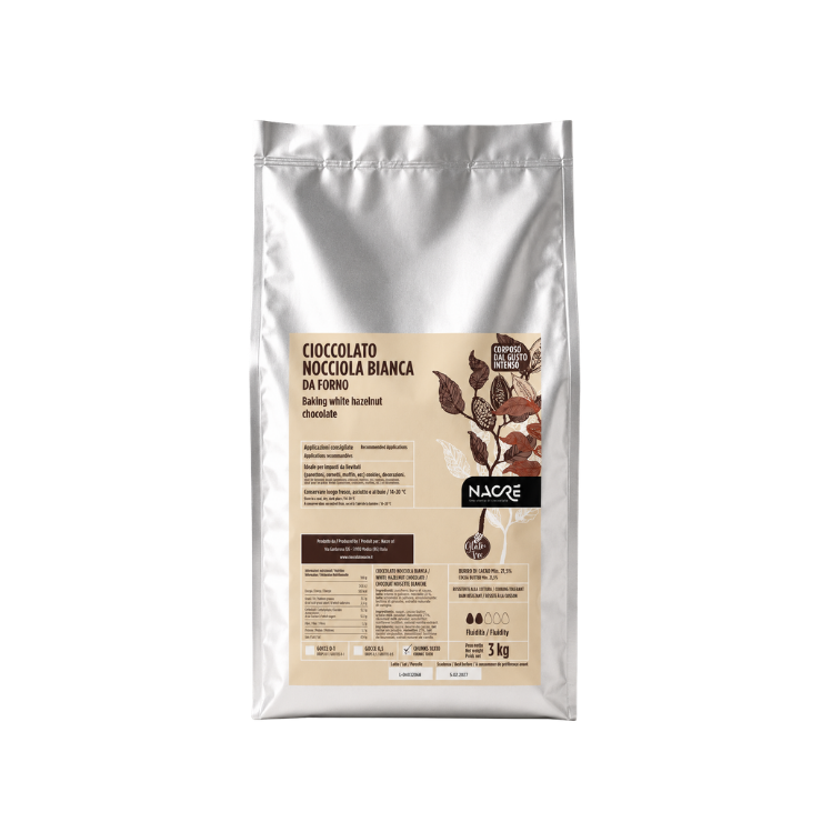 Nacre Cioccolato Nocciola Bianca da forno Czekolada termostabilna Orzech laskowy w kroplach 3 kg